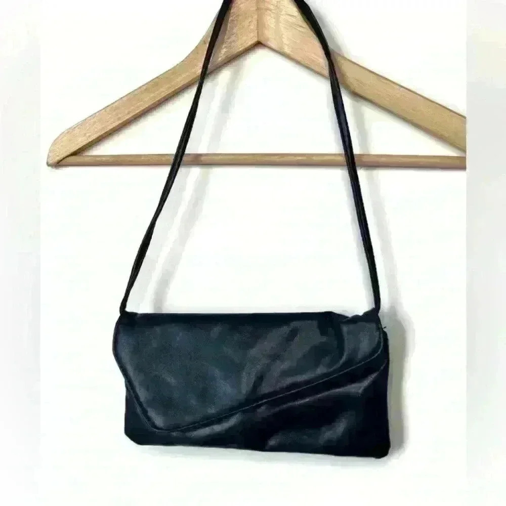 Vintage Y2K Inspired Party Stylish Navy Blue Faux Leather Shoulder Bag Purse